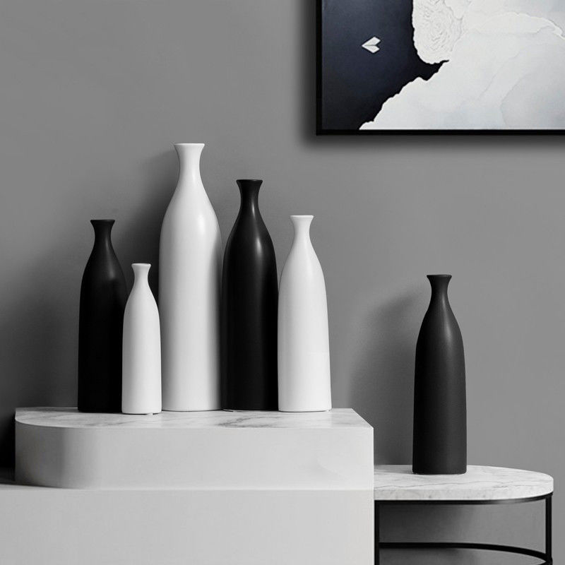 Vase de table pour le salon moderne simple noir et blanc décor en céramique taille moyenne
