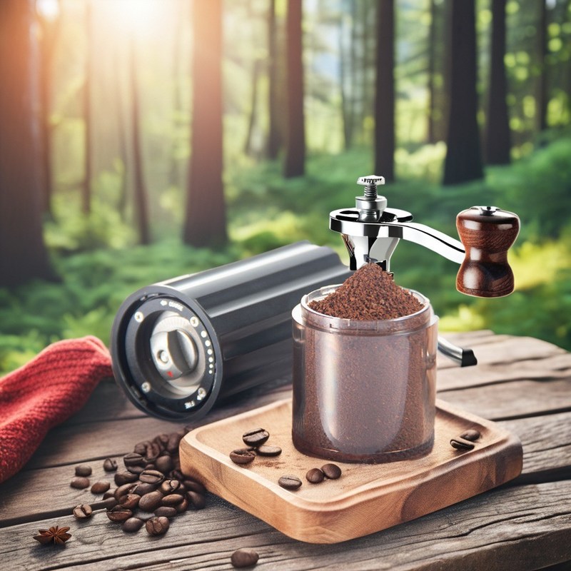 Moulin à café portatif noir Moulin à café portable en acier inoxydable Moulin à ustensiles métalliques en bois