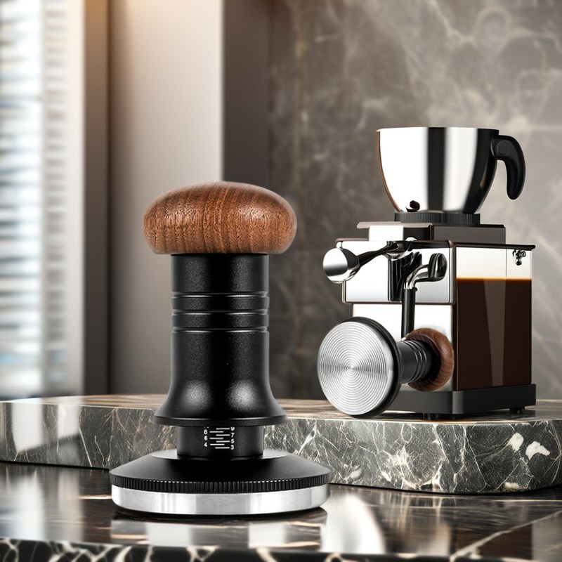 58mm Barista Coffee Tamper Set avec poignée en bois massif et base ondulée en acier inoxydable