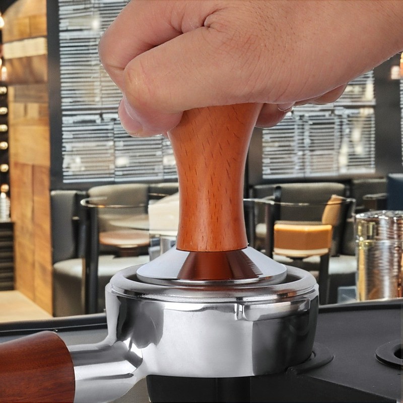 Espresso tamper en acier inoxydable avec poignée en bois 51mm 53mm 58mm Tailles Tissu céramique