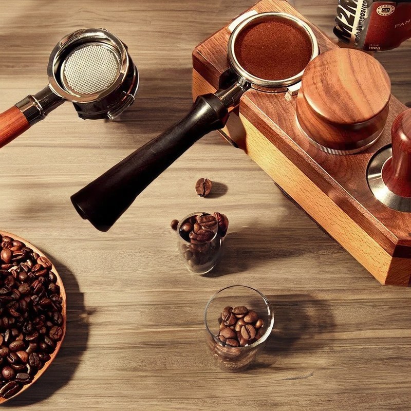 Appareils de brassage de café portables 58 mm entonnoir en acier inoxydable et portafiltre en bois