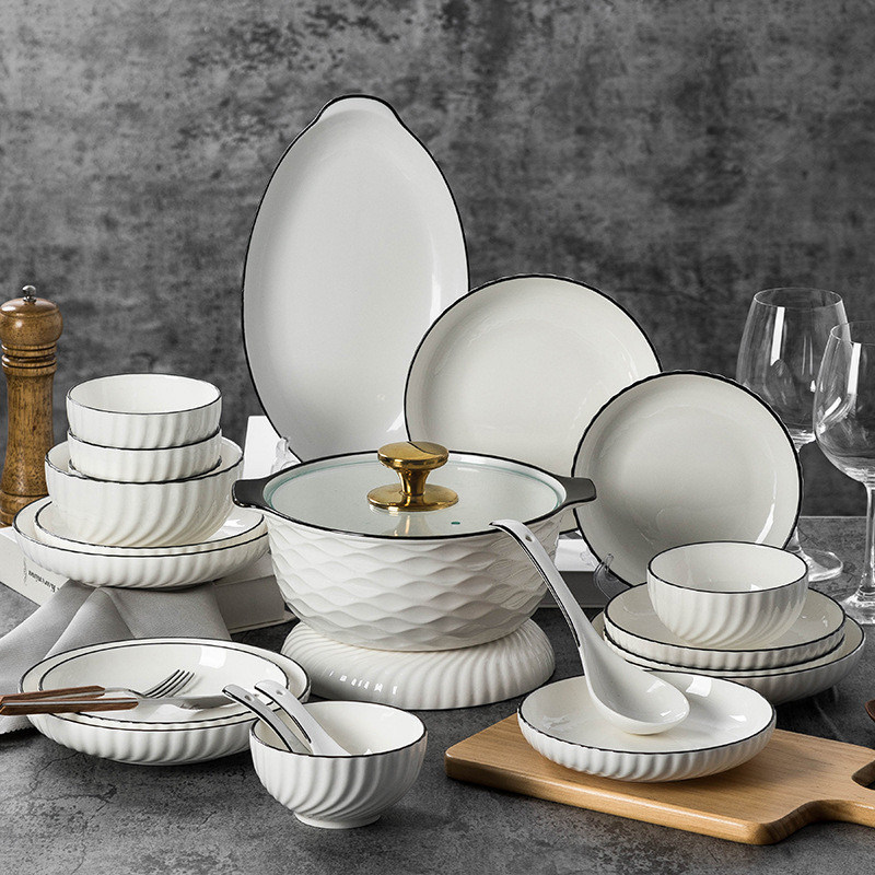 Accueil Hôtel Restaurant Mariages Porcelaine Céramique Blanc Plate Bowl Set Couleur personnalisée