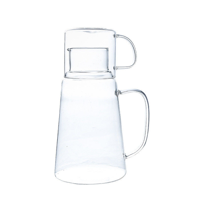 Conception moderne Flasche à eau chaude / froide Jus de boisson Carafe Flasche en verre avec tasse