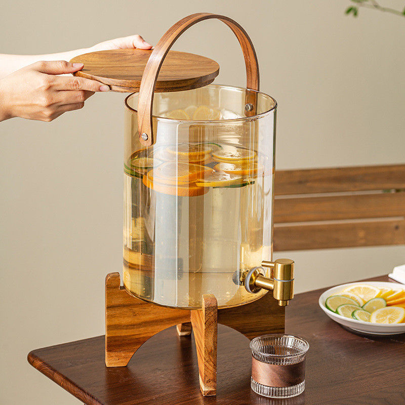 Dispenser en verre de luxe à robinet en bois idéal pour les soirées de thé et de café au jus de citron