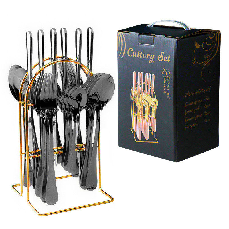 24 PCS ensemble de plateaux en or pour les fêtes personnalisé couverts en acier inoxydable couteau cuillère fourchette